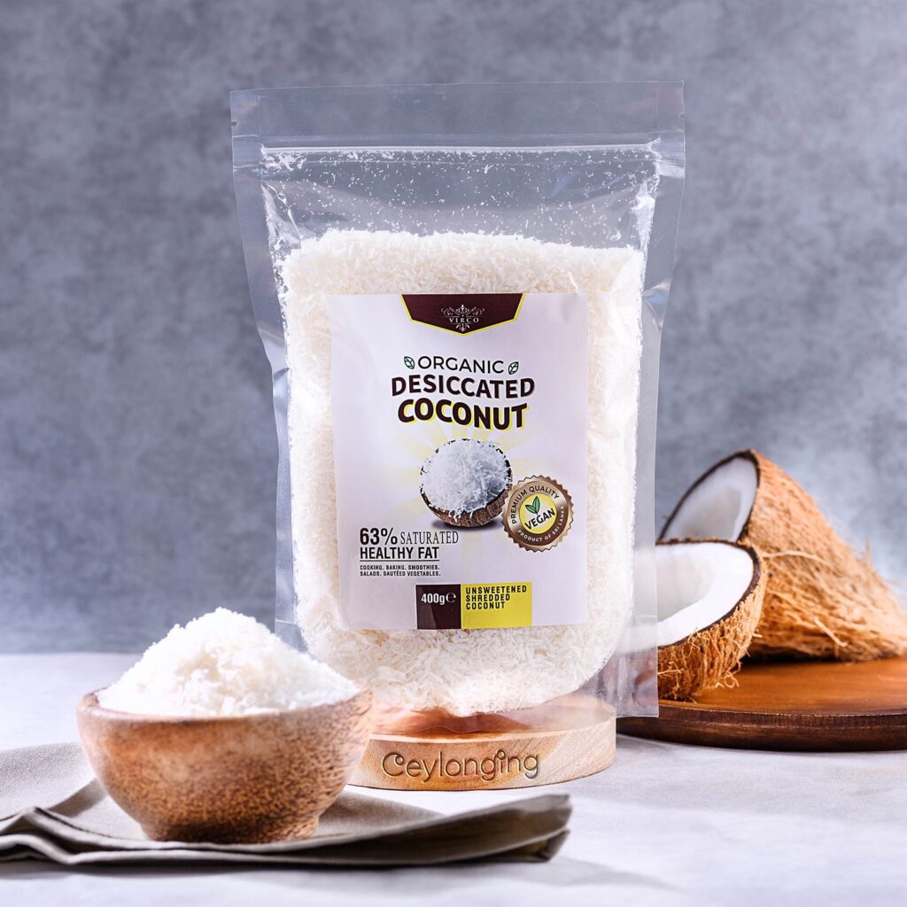 Organic Desiccated Coconut 400g pack by Ceylonging